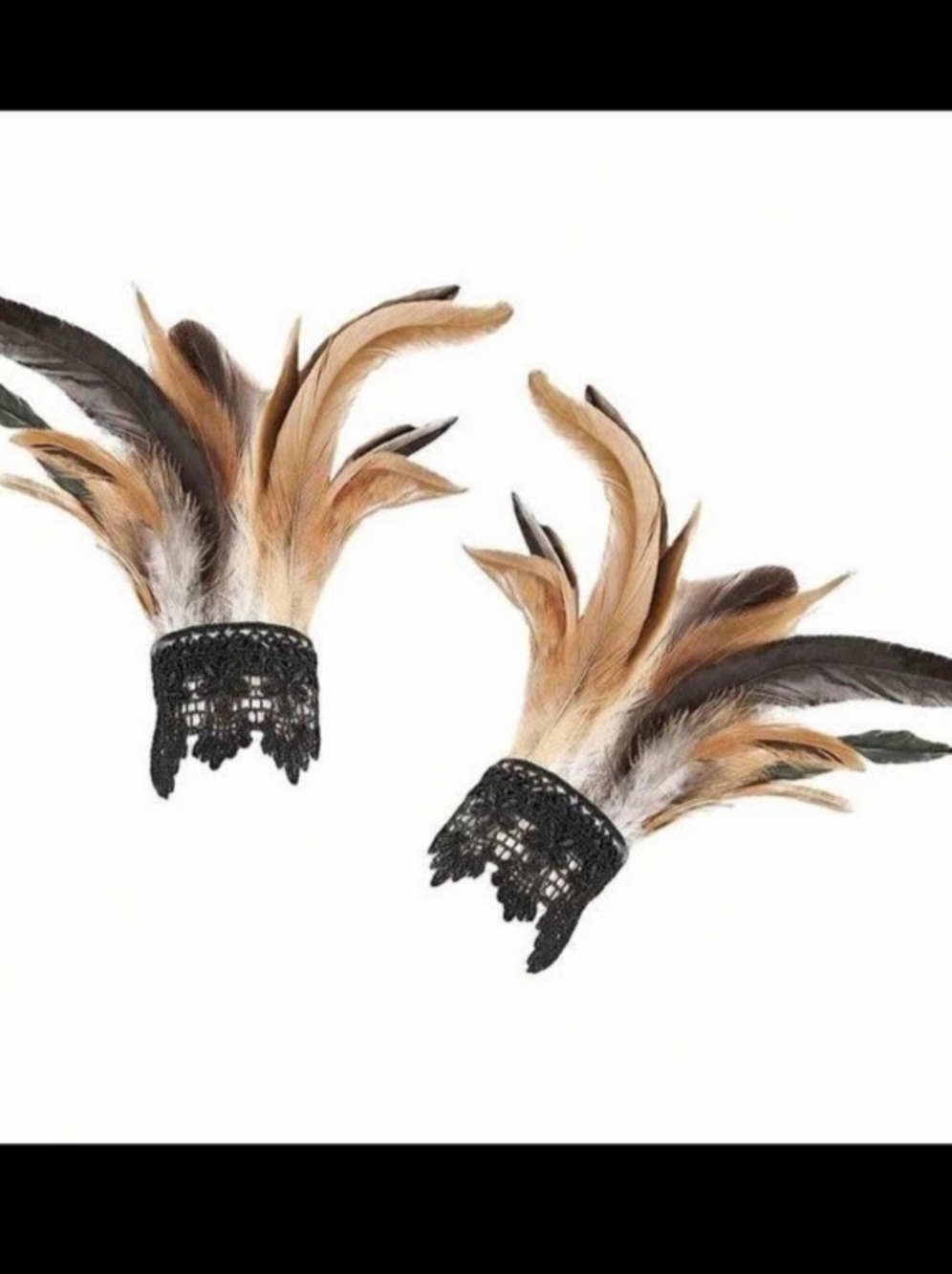 Feather Cuff Gloves in Black & Natural Brown